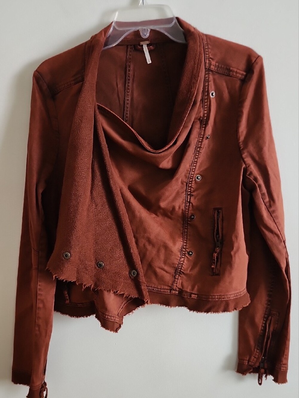 Free People Boho Collapsing Twill Raw Edge Jacket Hanna Rustic Orange women Sz M - Picture 8 of 10